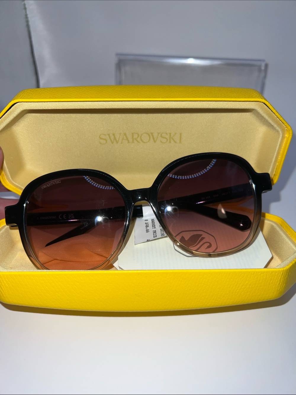 Swarovski Black Frame Sunglasses with Crystal-Accent Temples - Black/Brown - Picture 14 of 15